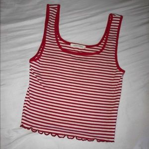 Red and White Striped Cropped Tank Top